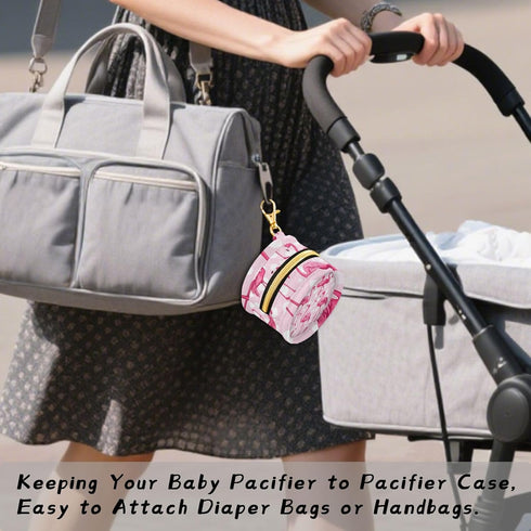 YETTASBIN Flamingos Portable Pacifier Holder Case with Metal Hook Buckle & Zipper for Diaper Bag and Stroller