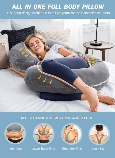 INSEN C Shaped Pregnancy Pillow for Ultimate Comfort (Gray)