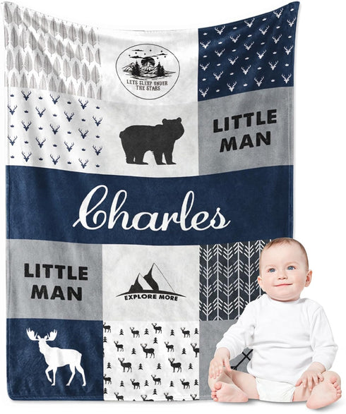 Yoke Style Personalized Baby Blankets for Baby Girls/Boys, Custom Name Swaddle Blanket,