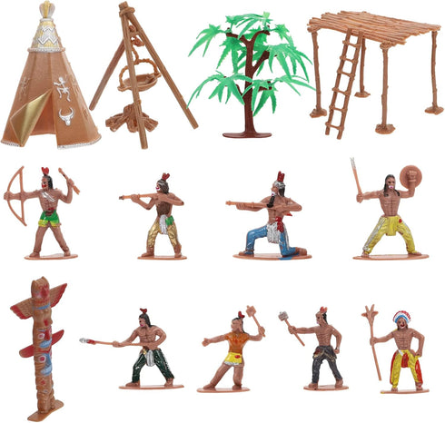 NUOBESTY Plastic Indians Figures Playset, Native American Action Figurines and Accessories for Miniature Sandbox