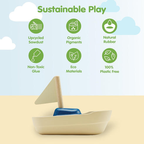 Sailboat PlanToys Wooden Bath Toy | Eco-Friendly Floating Boat for Kids | Promotes Fine Motor Skills & Imaginative Play
