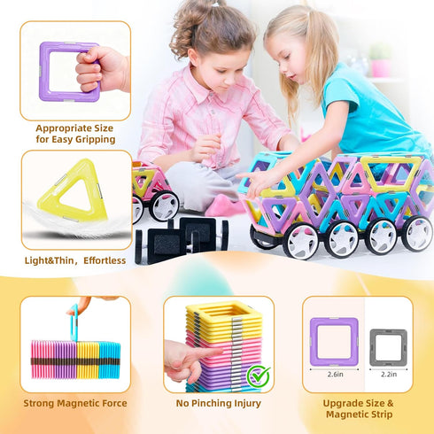 Set: 156Pcs 3+ MAGBLOCK Magnetic Building Blocks Magnetic Tiles Gifts with Car, Letter Card and Ferris Wheel, Upgrade
