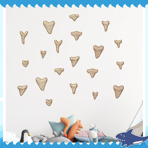 RattanView 20 Pcs Wooden Shark Teeth Nursery Wall Decor Shark Tooth Wall Art Baby Room Nursery Decor Megalodon Beach