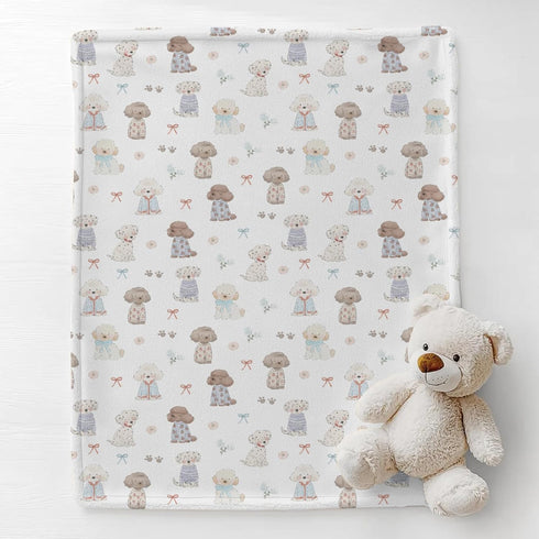 Cstdyfrv Cozy 50x60in Cute Dogs Paws Bows Baby Blankets for Boys Girls Watercolor Puppy Flowers Soft Infant Toddler