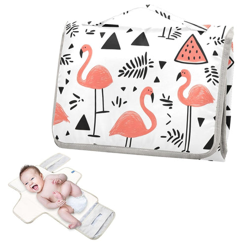 Kagirah Flamingo Fizz Pattern Portable Changing Pad with Built-in Pillow, Waterproof Foldable Baby Diaper Changing
