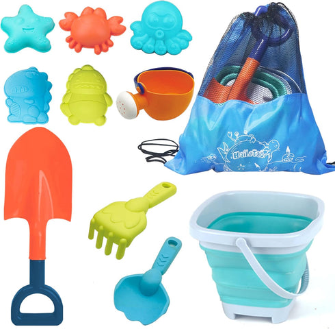 HaiLeTao Beach Toys Set for Kids -Collapsible Sand Bucket&Mesh Beach Bag and