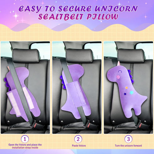 Limbruary Premium Quality Soft and Fluffy Unicorn Seat Belt Pillow for Kids - Ergonomic Design for Safe and Comfortable