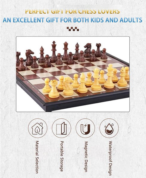 PGDOV Sets 9.5 Inches Set 2-Player Chess Magnetic Board Games - Travel Chess for Teenager & Adults, Wooden-Style