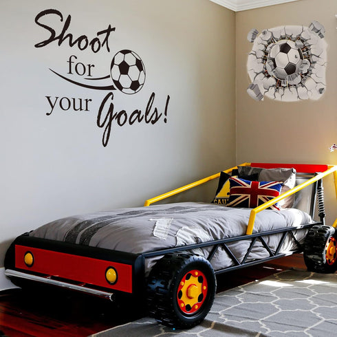 3D Soccer Wall Decal Stickers - Football Room Decor for Kid Boy Bedroom Art Decoration, Shoot for Your Goals
