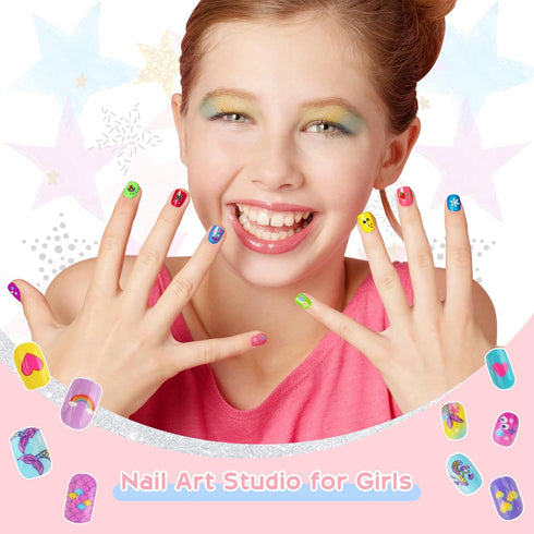 PUPPSITTY Set 7-12 Kids Nail Polish for Girls,All-in-One Nail Art Kit for Kids with Nail Dryer & DIY Decorations