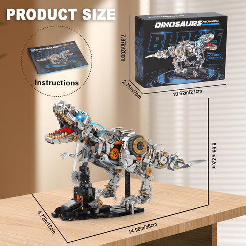 funxinee 12+, Mechanical Dinosaur Building Blocks Linkage Kit, Jurassic Animal Tyrannosaurus Rex Model with Lighting