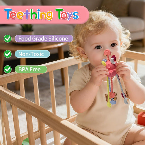 18 1 2 18+ Little Rawr Silicone Baby Sensory Montessori Toys & Pull String Toys for M+, Toddler Birthday Gift Car Seat