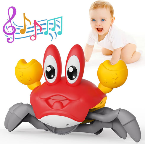 FunMission Tummy 3-6 3 7 8 9 Crawling Crab Baby Toy, Infant Time Toys for Year olds with Music and LED Light, Sensory