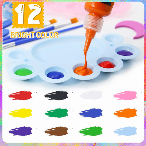 MuseLuxe 45PCS Kit,12 Kids Washable Finger Paint Colors Non Toxic Finger Paints,Art Painting Supplies for Toddlers