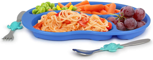Kids Divided Plate with Utensils - Children's Meal Set with Plate, Fork, and Spoon - Ocean