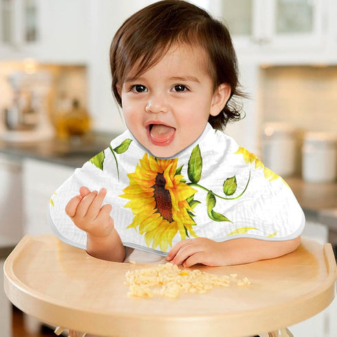 Muslin Baby Burp Cloths Set of 2, Soft Absorbent Big Sunflower Muslin Washcloths, Bibs for Newborns