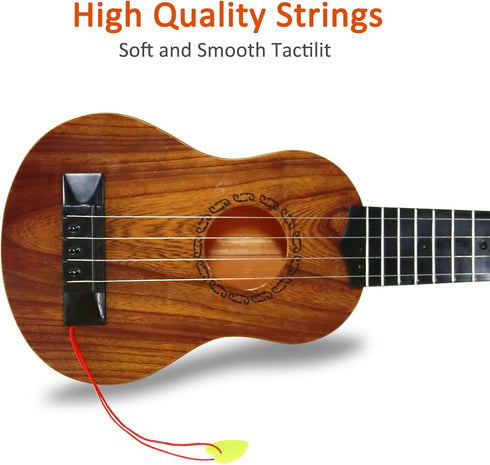 Kids Ukulele Musical Toy, 17 Inch 4 Steel Strings with Pick, Early Educational Learning Instrument Gift for Ages 3-6
