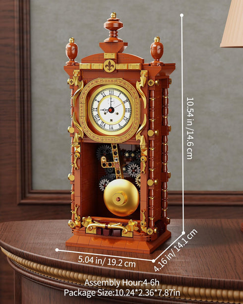 TYCOLE Set, 6+ Vintage Pendulum Clock Building Block Stem Toy with Real Clock Function and Linkable Mechanical
