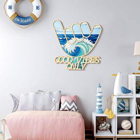 Bnesi Wooden Hawaiian Decor Surfer Hand Sign Surfer Decor Cool Surf Board Wall Decor Beach Room Decor for Nursery Room