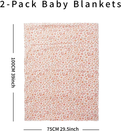 CoolaPeach 2 Pack Backing,39x29.5 Inches,Printed Minky Baby Blankets,Super Soft Receiving Blankets with Muslin Cotton