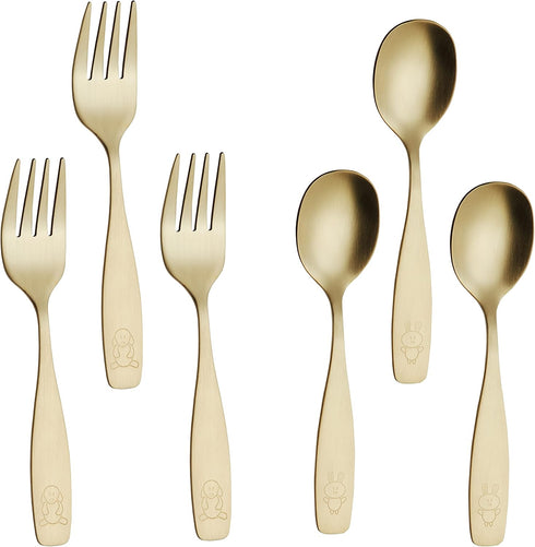 ANNOVA Kids Silverware Set, Stainless Steel Safe Flatware for Children, Forks, Tablespoons, Toddler Utensils (Gold, 6)