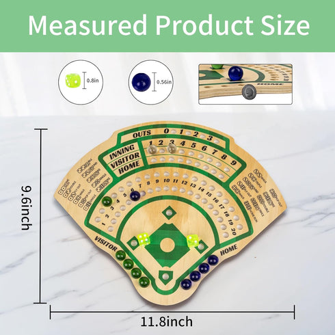 Wood,12 WodGod Baseball Board Game,Baseball Dice Board Game,Solid Colourful Beads and Dice,Manual