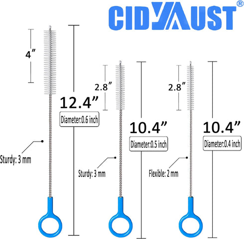 Set Multi-Size(10+12 Inch),Heavy 3mm 2mm Straws,6 Straw Cleaner Brush Duty Straw Brush Cleaner with Thick Steel