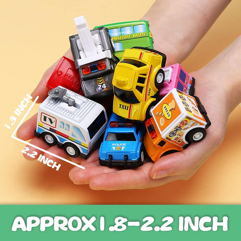 18 Pack Assorted Pull Back Car Toys with Storage Organizer Box, Mini Vehicle Set for Child Toddler Birthday Gift