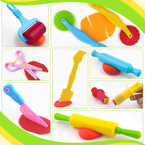 10 Dough Tools Piece Plastic Dough Tools for Kids with Rollers, Rolling Pins, Scissors