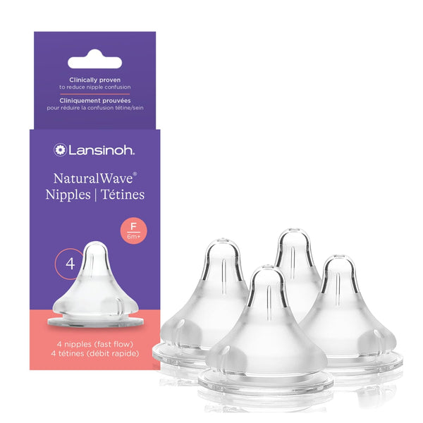Lansinoh NaturalWave Baby Bottle Nipples, Fast Flow, Size F, 6+ Months, 4