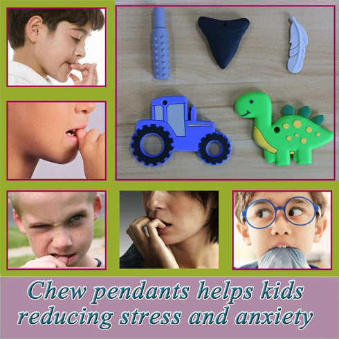 5Pcs Chew Necklace for Sensory Kids, Chewy Necklaces for Boys and Girls with Autism ADHD PICA, Chewable Silicone