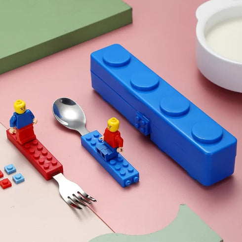 Vita Sharks Set (Set Colorful Bright Cutlery for Snacks, Fork and Spoon for Kids, Stackable Stainless Steel Blockware