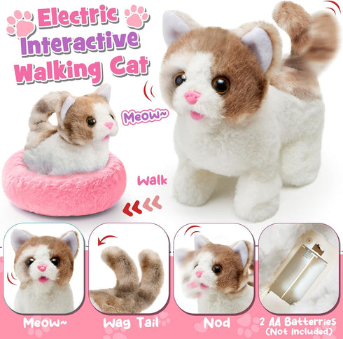 17 Playset 3 4 5 6 7 8, 3-8 TUZT PCS Cat Toys for Kids Girls, Realistic Walking Meowing Robot Cat Plush