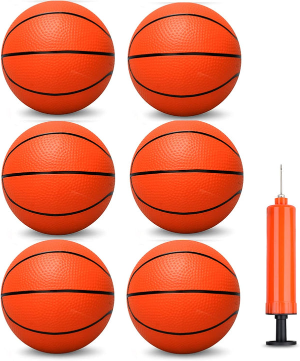 6 Pack 6" Mini Basketballs for Toddlers, Kids, Teenagers with Pump, Durable PVC for Mini Over Door Hoop