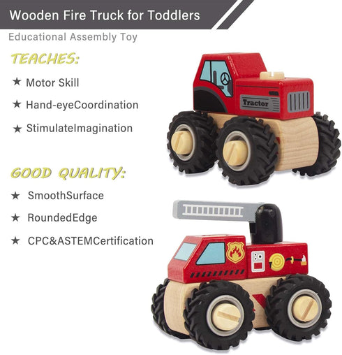 Construction Vehicles for Toddlers - 2 Pcs Wooden Detachable Cranes and Tractor, Hand Push Car Toys