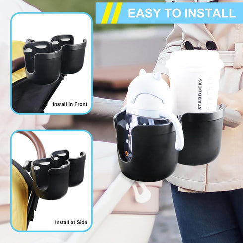 JINKEY Universal 360°Rotation Dual Cup Holder for Baby Stroller, Adjustable 2 in 1 Attachment for Bike