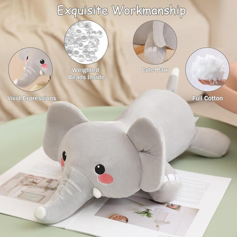 13.8 Inch, 1.6 Lbs SQEQE Weighted Elephant Plush, Weighted Elephant Stuffed Animal, Cute Plushies Soft Pillow Toy Gift