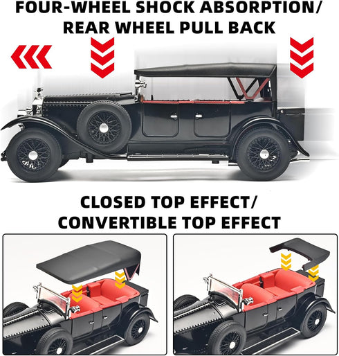 RZAPE 1/24 3-12Black Model Car Kits Adults and Boys Diecast Cars Phantom Generation Vintage Car Collectibles,Die Cast
