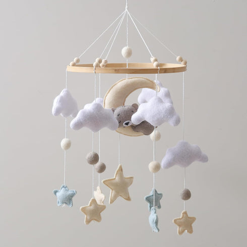 GOODMOM Felt Bear & Moon Crib Mobile Visual Stimulation & Motor Skill Development Toy for Infants, Gentle Rotation