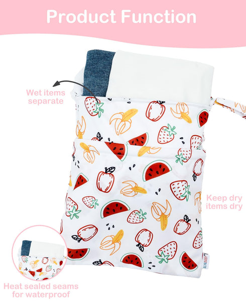 2pcs 2LW02 ALVA ALVABABY Waterproof Wet Dry Bags,Reusable with Two Zippered Pockets,Baby Cloth