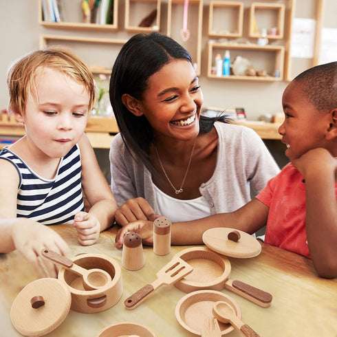 WHOHOLL Wooden Kitchen Sets for Kids, Play Kitchen Accessories, Toddler Cooking Toys Ages 3-5, Montessori Tools Gifts