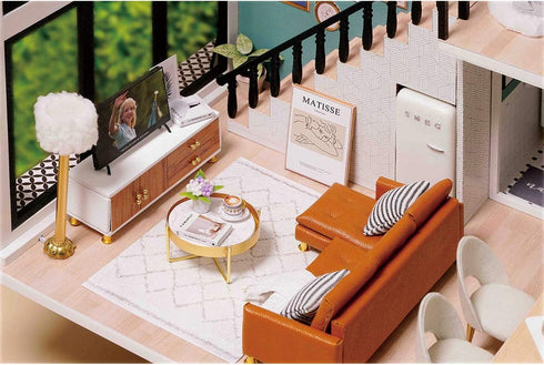 GuDoQi DIY Miniature Dollhouse Kit, Tiny House with Furniture and Music, 1:24 Scale Crafts Gift