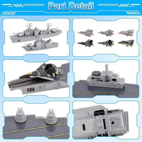 Set Model Military Naval Ship Aircraft Carrier Toy Play with Small Scale Model Planes, Battleship and Supply Ship