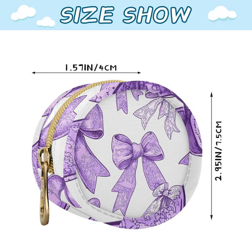 YETTASBIN Purple Ribbon Bow Portable Pacifier Holder Case with Metal Hook Buckle & Zipper for Diaper Bag and Stroller
