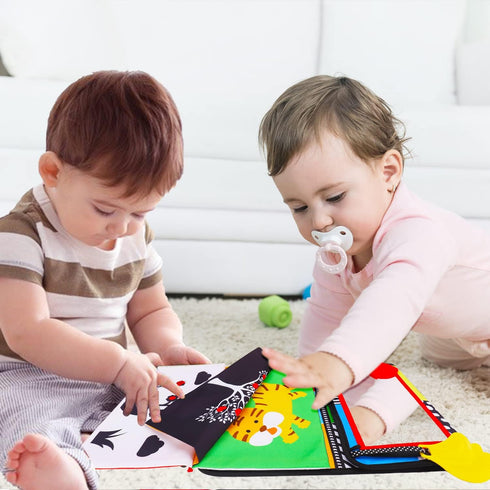 Tummy Time Baby Mirror, Infant Toys for 0-3 Months, Black and White Crawling Sensory Toy with Crinkle Book