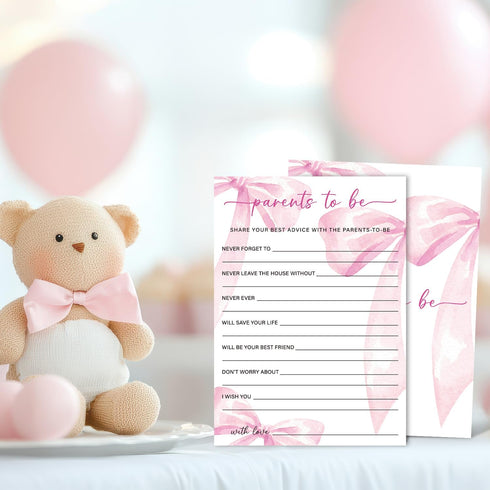 30 -P10 Parents to be Game Cards for Baby Shower Games Activity, Pink Bow Baby Shower Game Cards, Gender Reveal Party