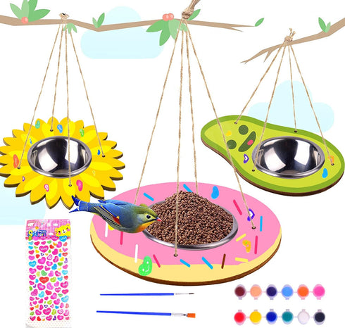 Aweyka Kids Arts and Crafts Bird Feeders for Outside, 3 Pack DIY Wooden