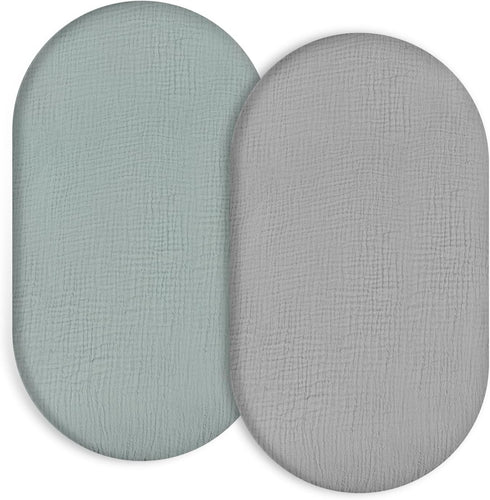 Muslin Bassinet Fitted Sheets 2 Pack, 100% Cotton Baby Cradle Sheets in