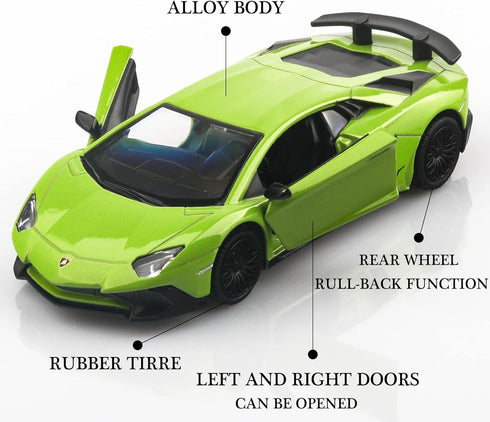 1/36 Scale Lamborghini Aventador LP750-4 SV Diecast Cars, Pull Back Vehicles, Cars Gifts for Boys Girls (Green)