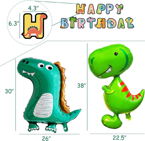 Happy 1st Birthday Decorations - Large Dinosaur Foil Balloons, Number 1 & Dinosaur Printed Balloons, Banner for Boy &